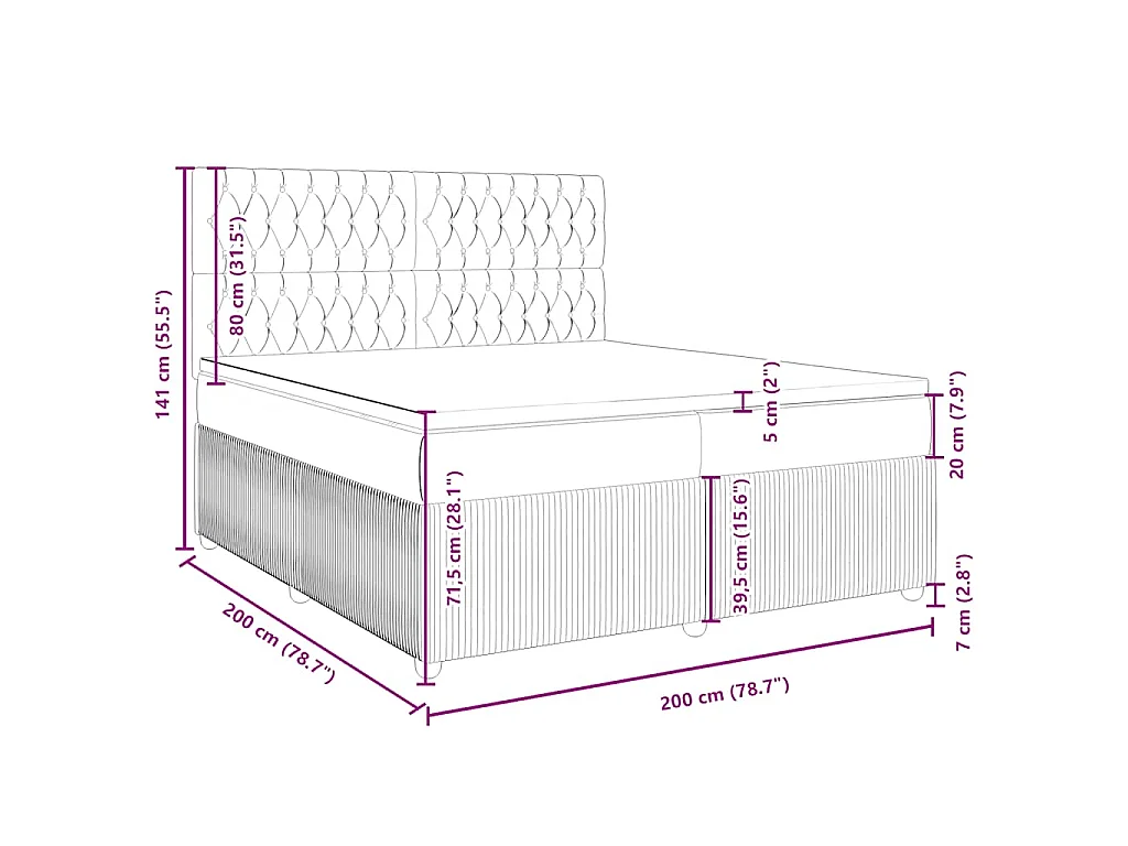 Boxspring met matras fluweel lichtgrijs 200x200 cm