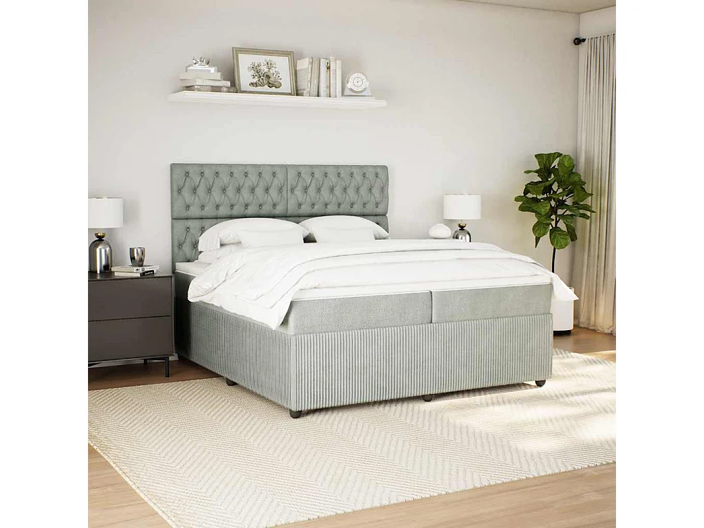 Boxspring met matras fluweel lichtgrijs 200x200 cm