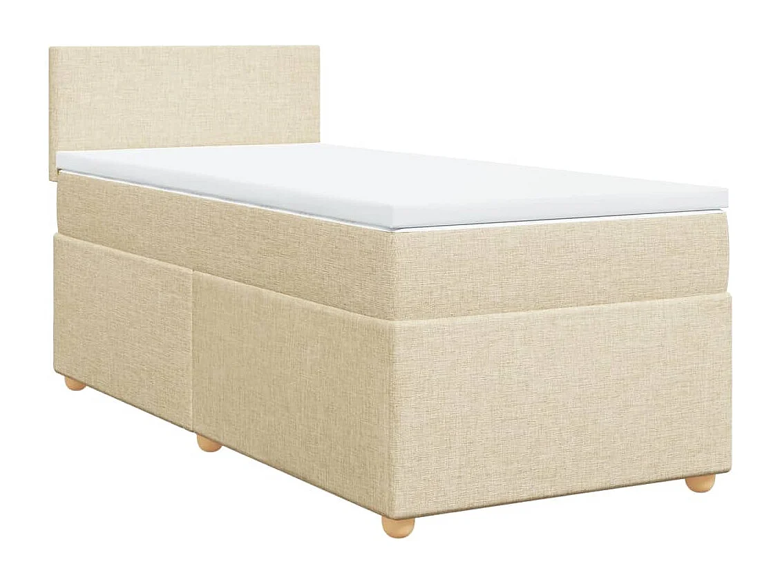 Cama box spring con colchón tela color crema 90x190 cm