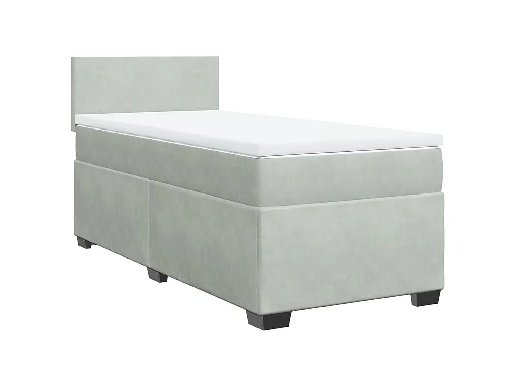 Cama box spring con colchón terciopelo gris claro 100x200 cm