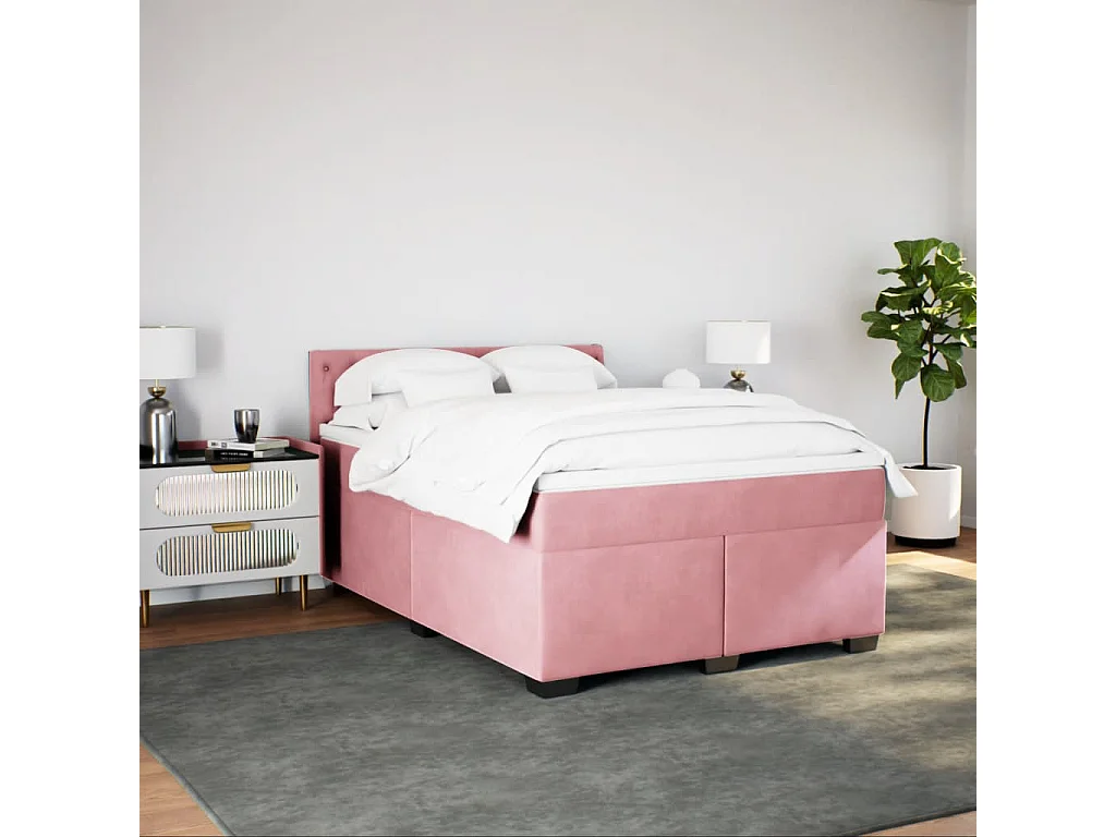 Cama box spring con colchón terciopelo rosa 140x190 cm
