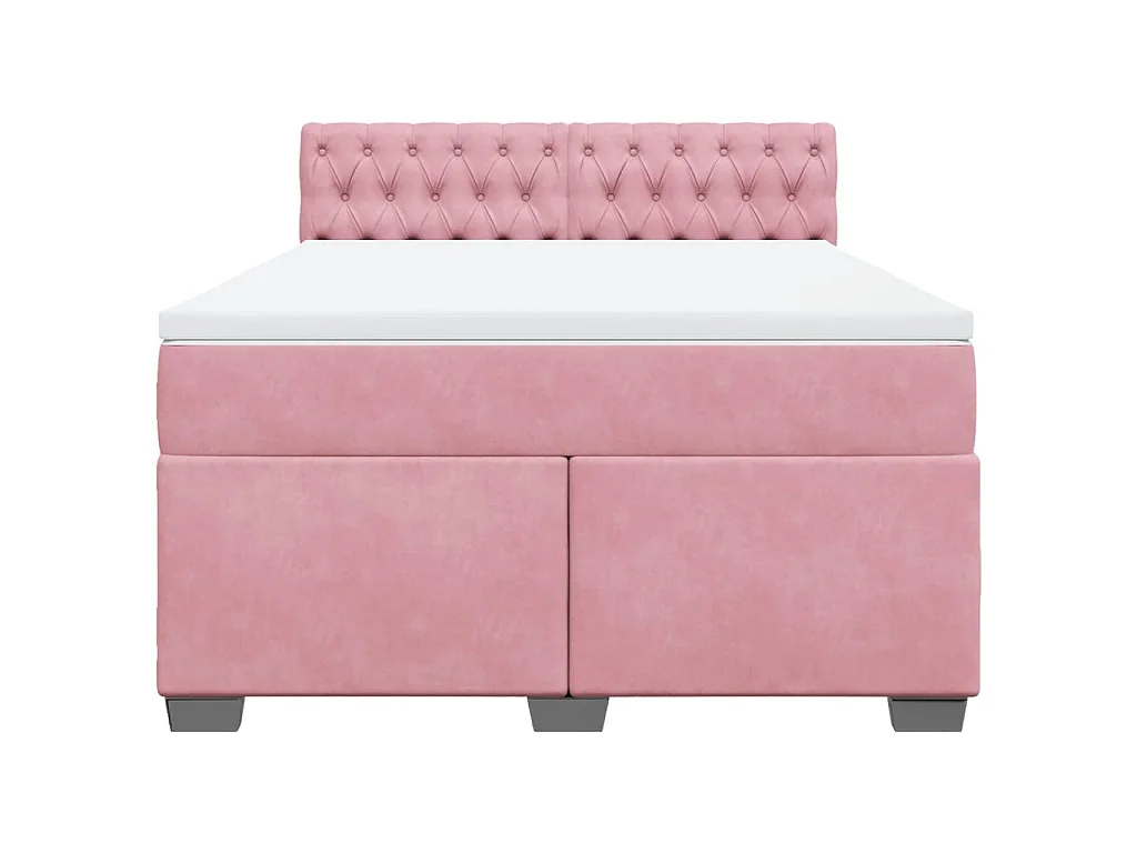 Cama box spring con colchón terciopelo rosa 140x190 cm