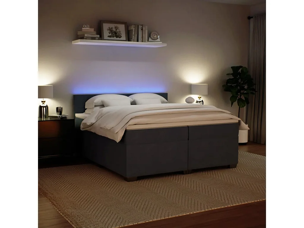 Giroletto a Molle con Materasso Grigio Scuro 200x200 cm Velluto