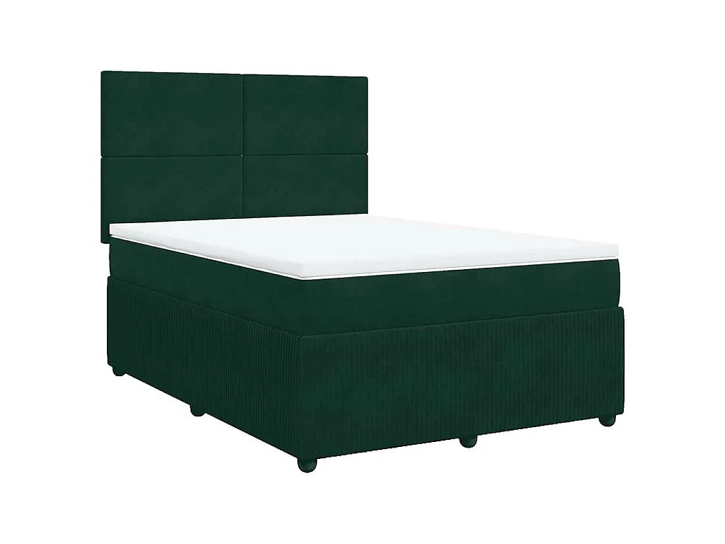 Cama com molas/colchão 160x200 cm veludo verde-escuro
