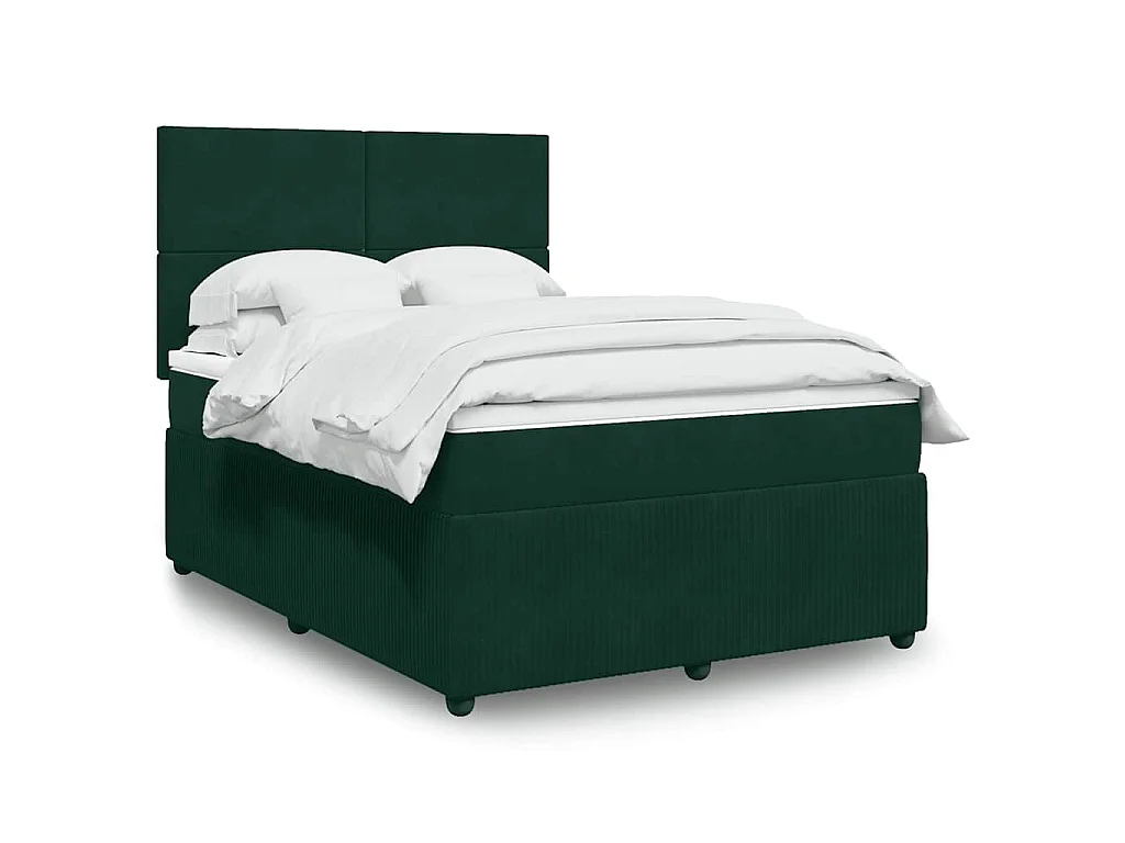 Cama com molas/colchão 160x200 cm veludo verde-escuro