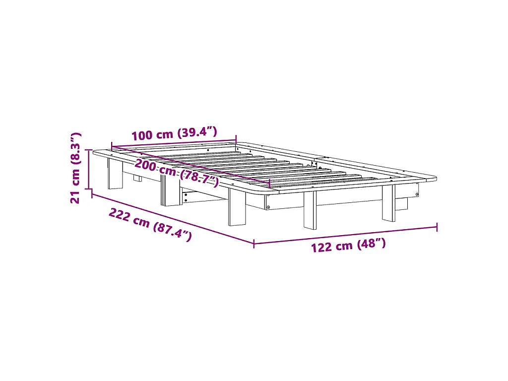 Giroletto senza Materasso Bianco 100x200 cm Legno Massello Pino
