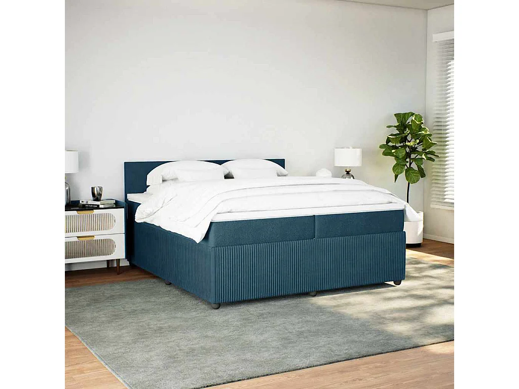 Cama com molas/colchão 200x200 cm veludo azul