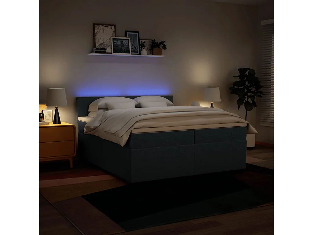 Sommier à lattes de lit avec matelas Bleu 200x200 cm Tissu