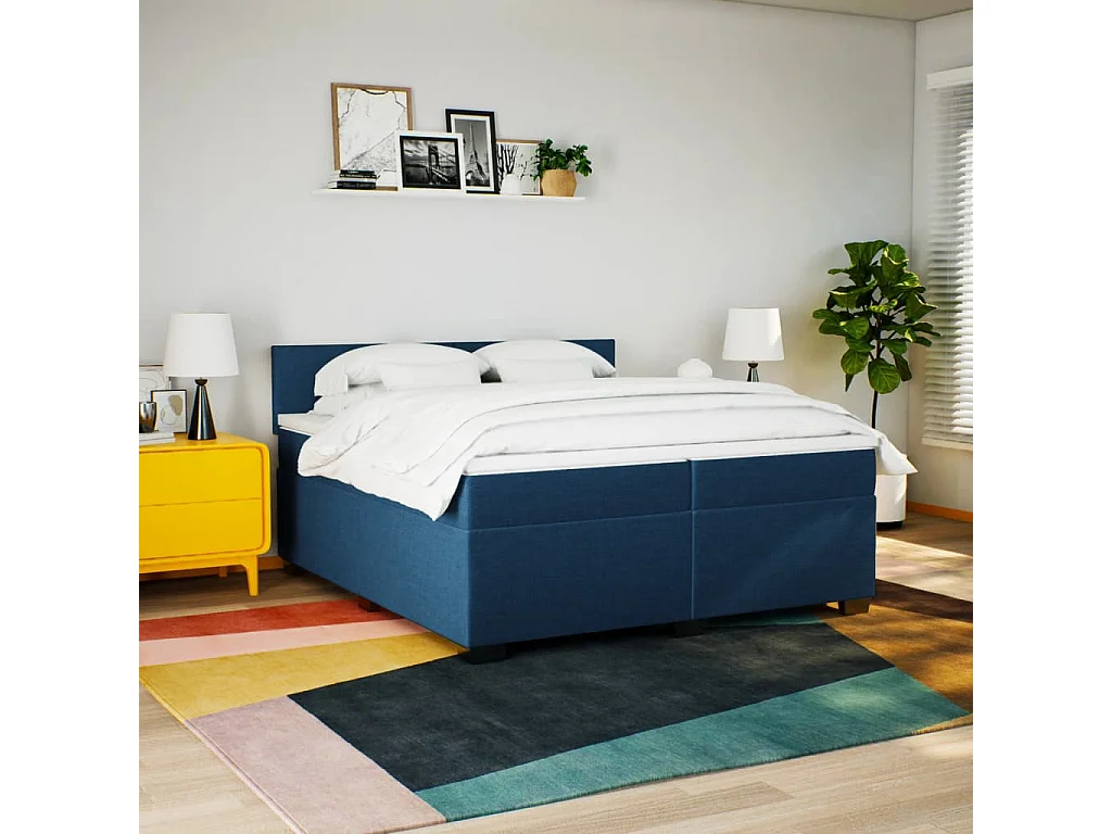 Giroletto a Molle con Materasso Blu 200x200 cm in Tessuto