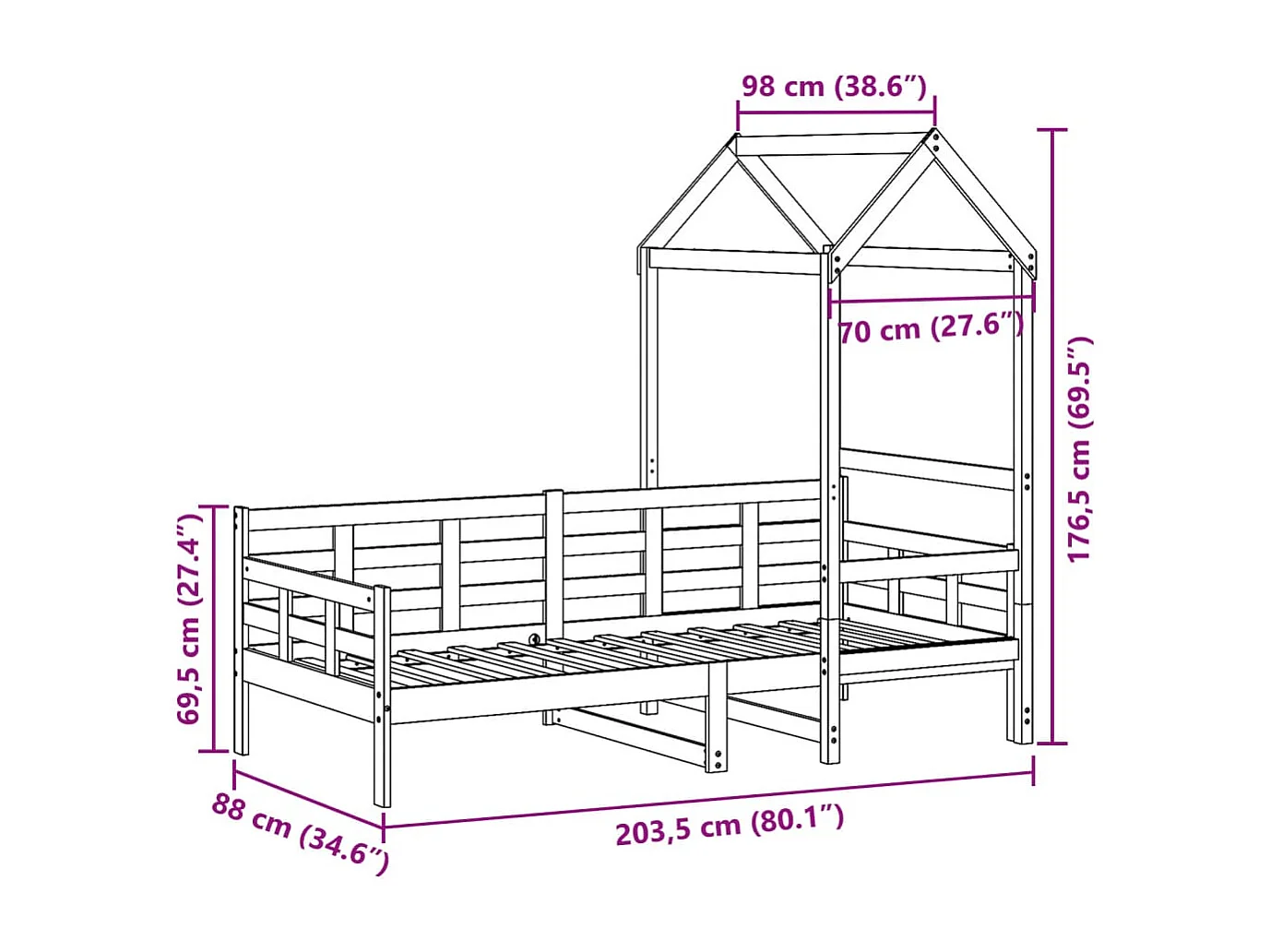 Slaapbank met huisje 80x200 cm massief grenenhout