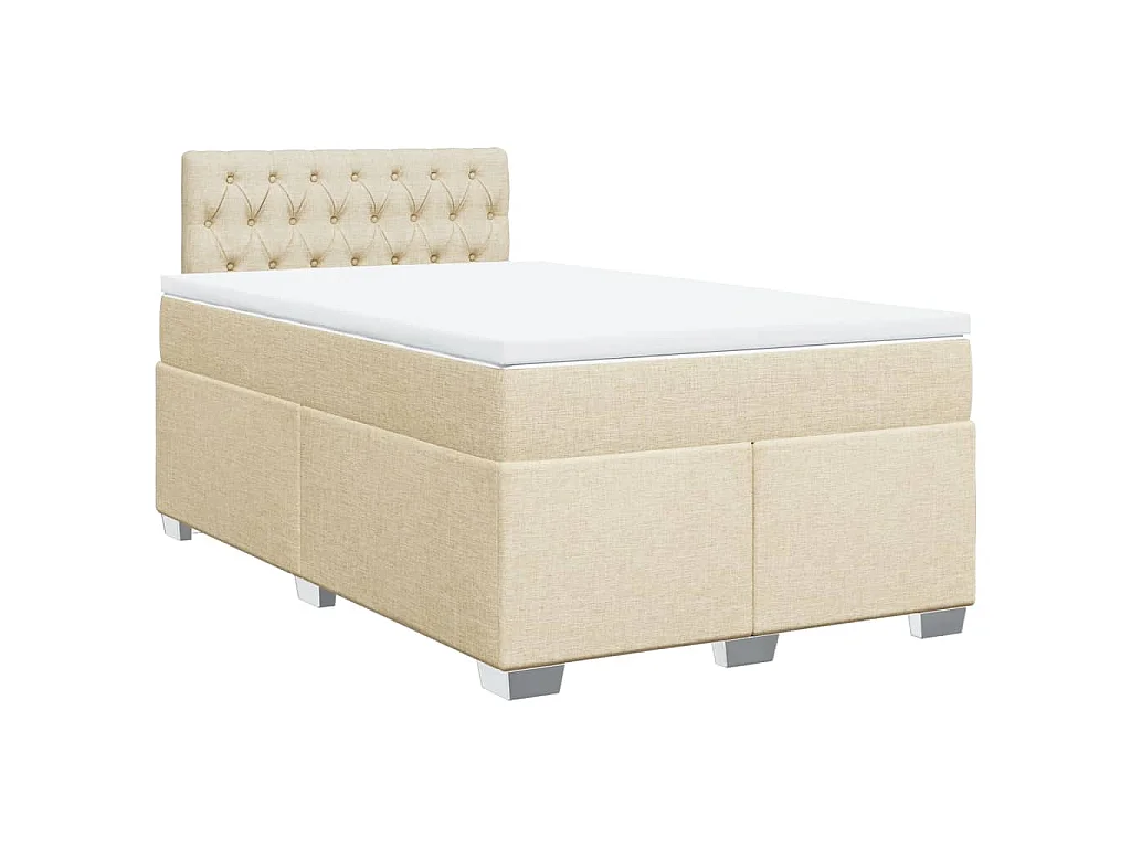 Cama box spring con colchón tela color crema 120x190 cm