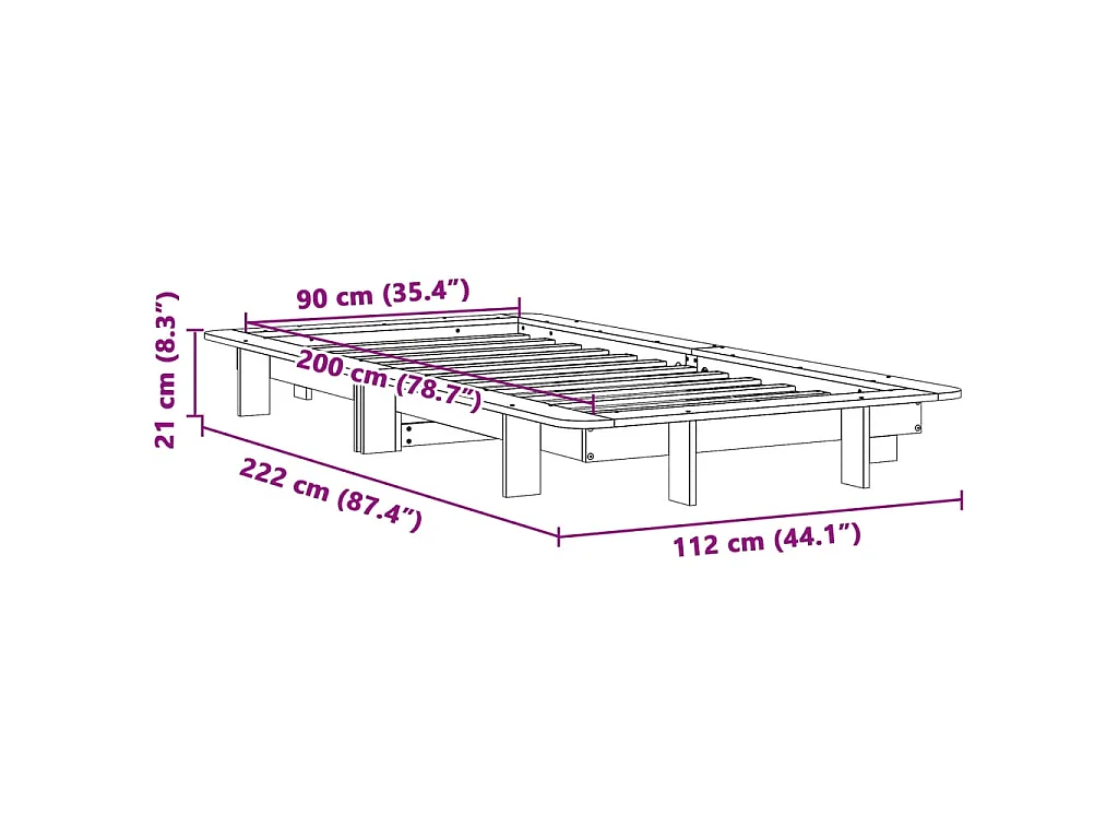 Letto senza Materasso Bianco 90x200 cm Legno Massello di Pino