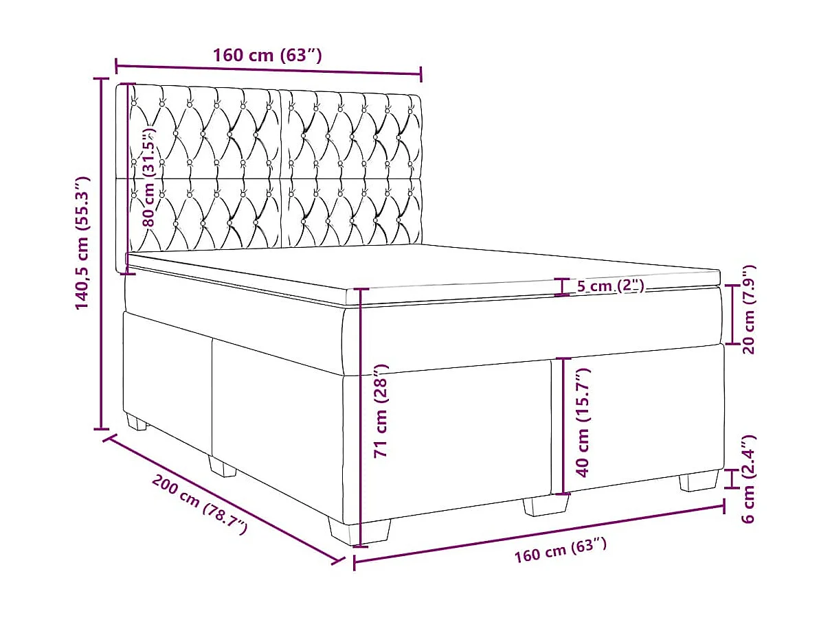 Giroletto a Molle con Materasso Blu 160x200 cm in Velluto