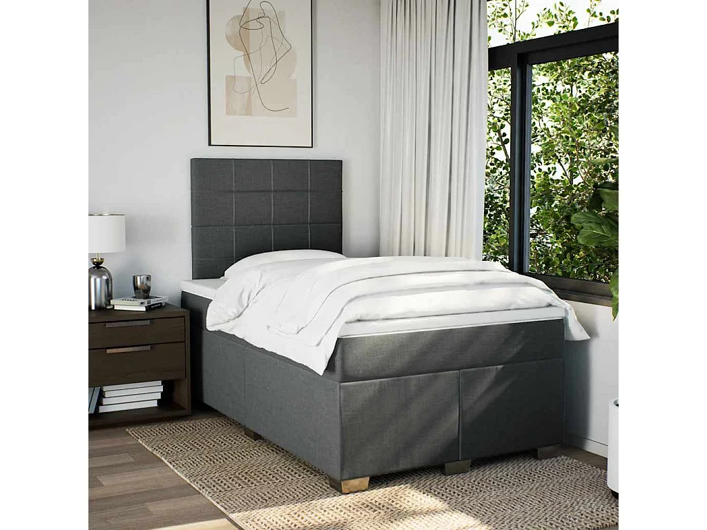 Cama box spring con colchón tela gris oscuro 120x200 cm