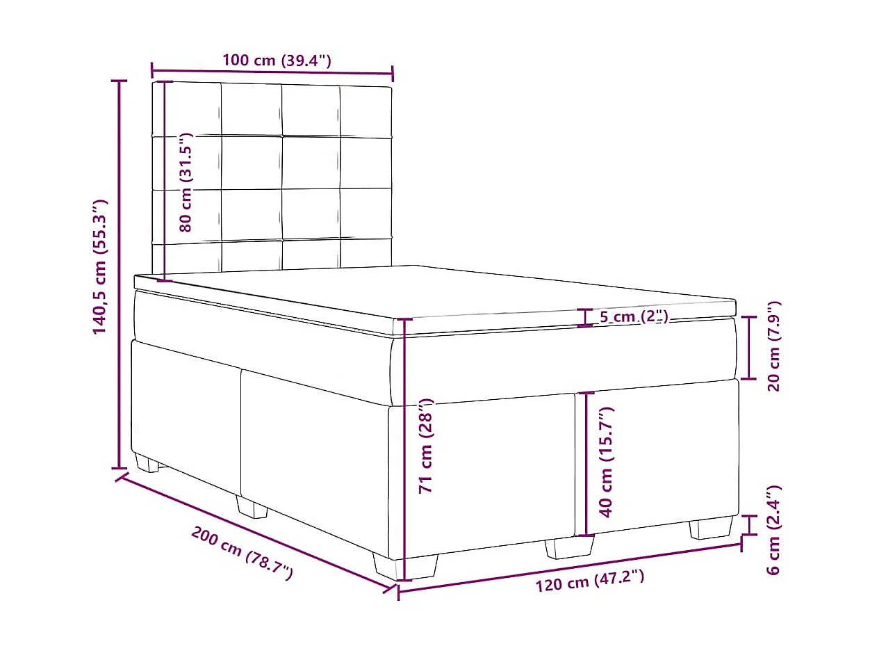 Sommier à lattes de lit avec matelas Gris foncé 120x200cm Tissu