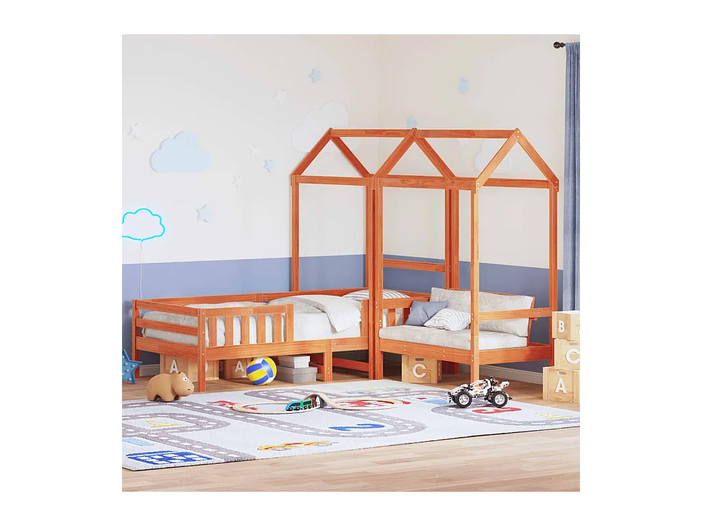 Ensemble de lit et de banc avec toit sans matelas 90x200 cm