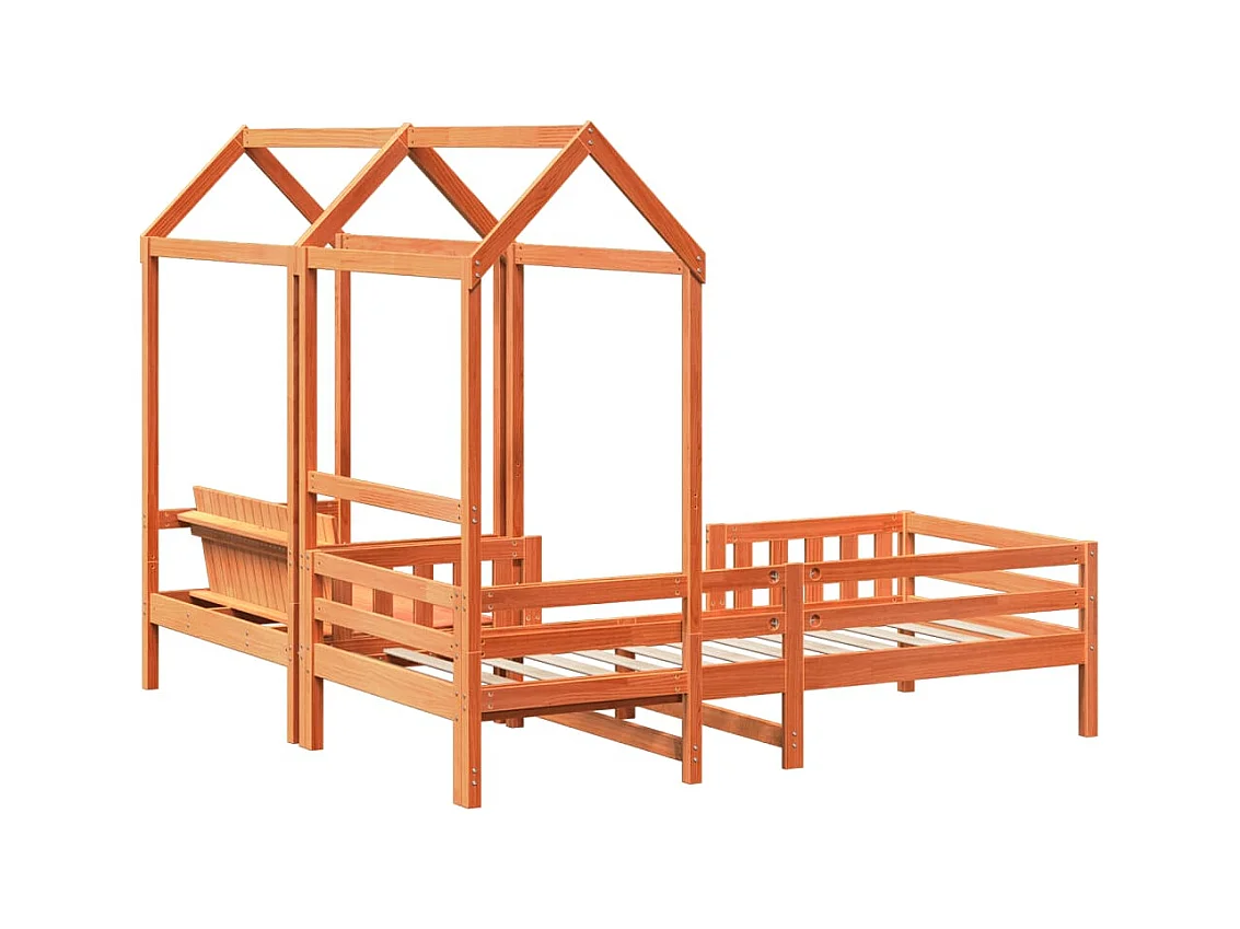 Kinderbed met huisje massief grenenhout wasbruin 90x200 cm