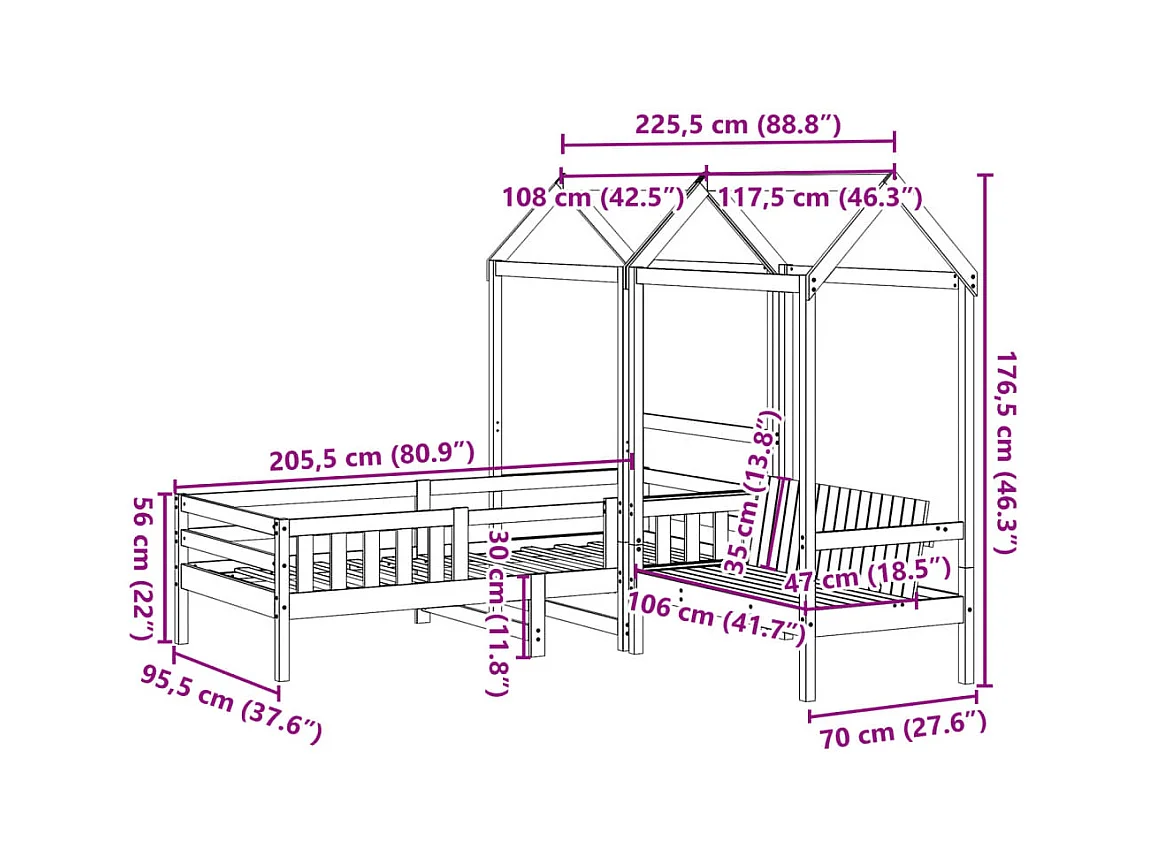 Kinderbed met huisje massief grenenhout wasbruin 90x200 cm