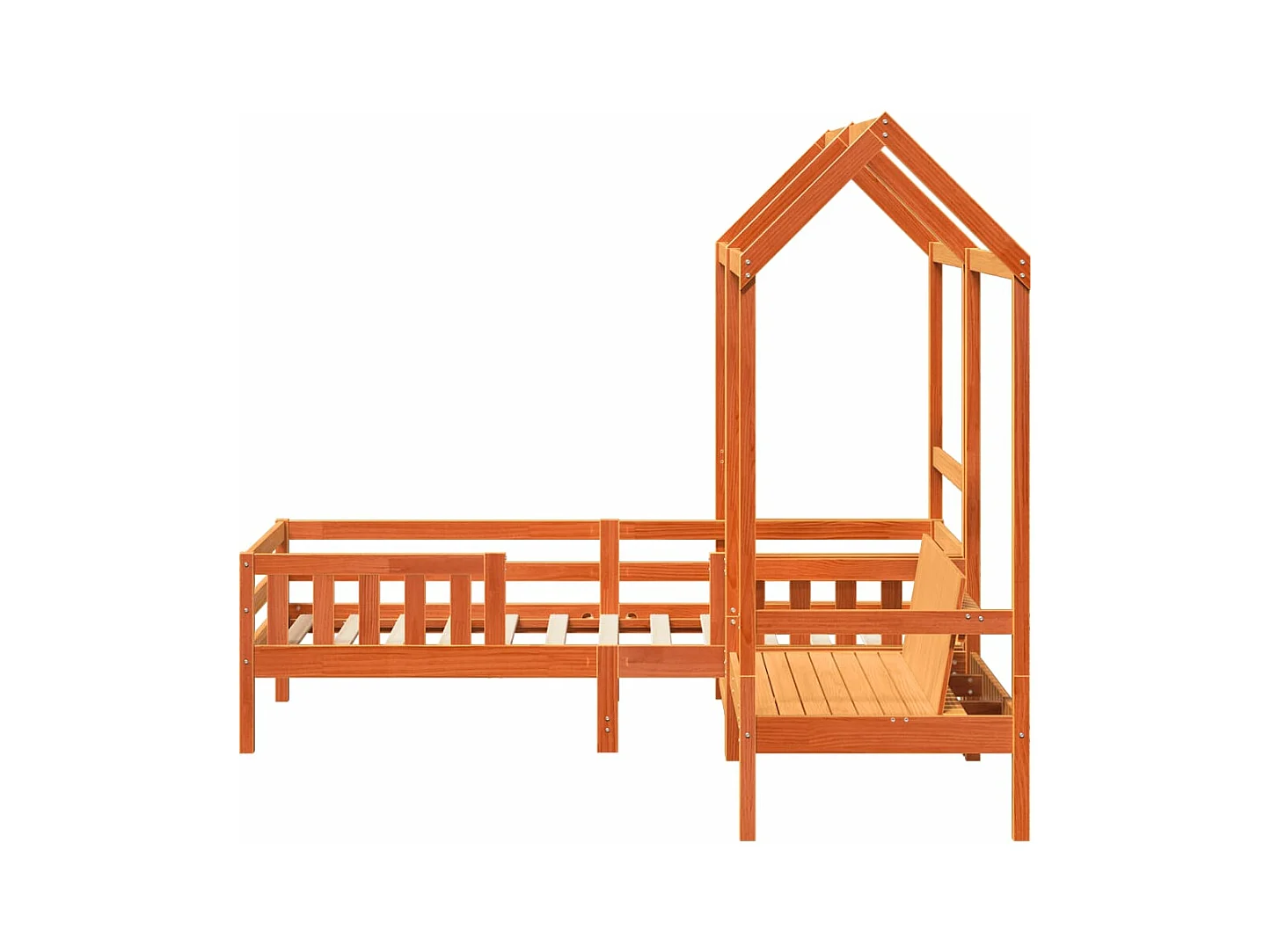 Kinderbed met huisje massief grenenhout wasbruin 90x200 cm