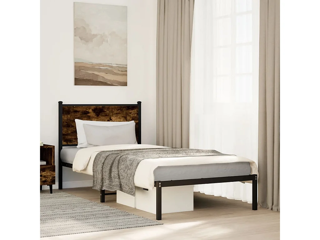 Estrutura de cama sem colchão 80x200 cm metal carvalho fumado