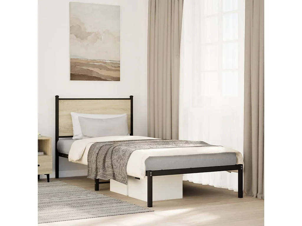 Cadre de lit en métal sans matelas chêne sonoma 75x190 cm