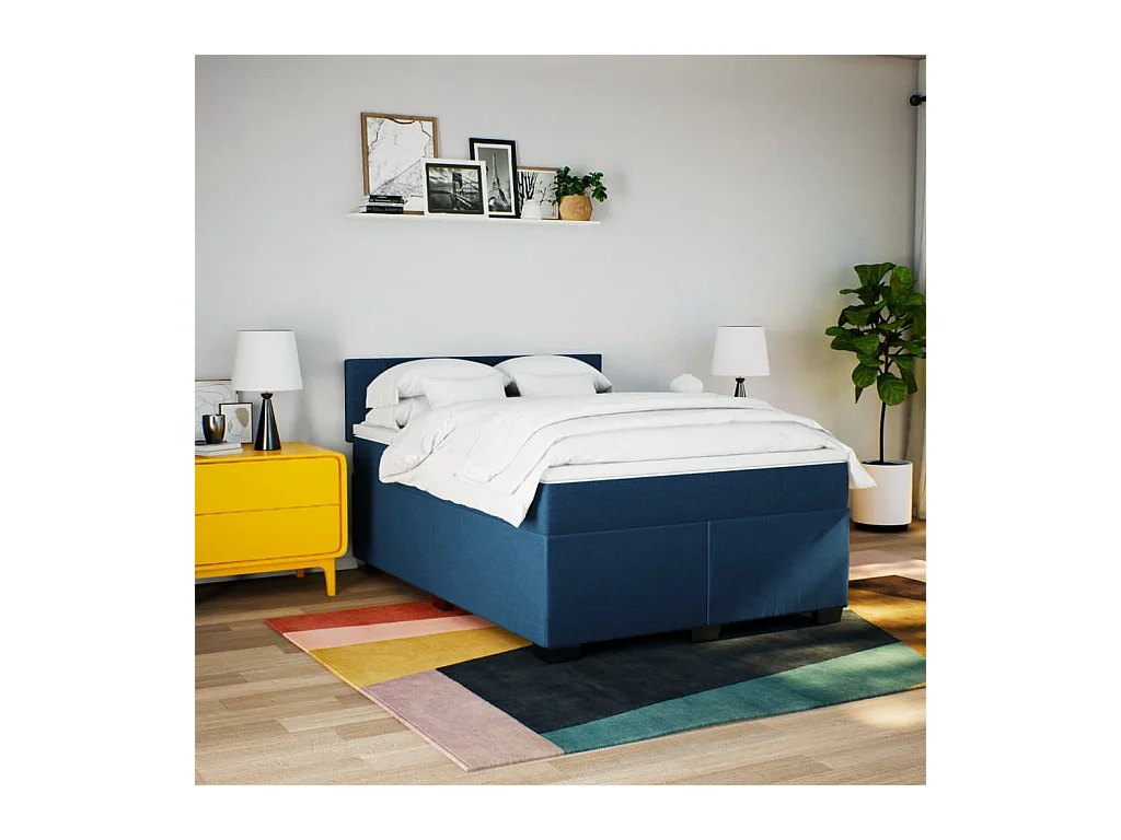 Sommier à lattes de lit avec matelas Bleu 140x200 cm Tissu