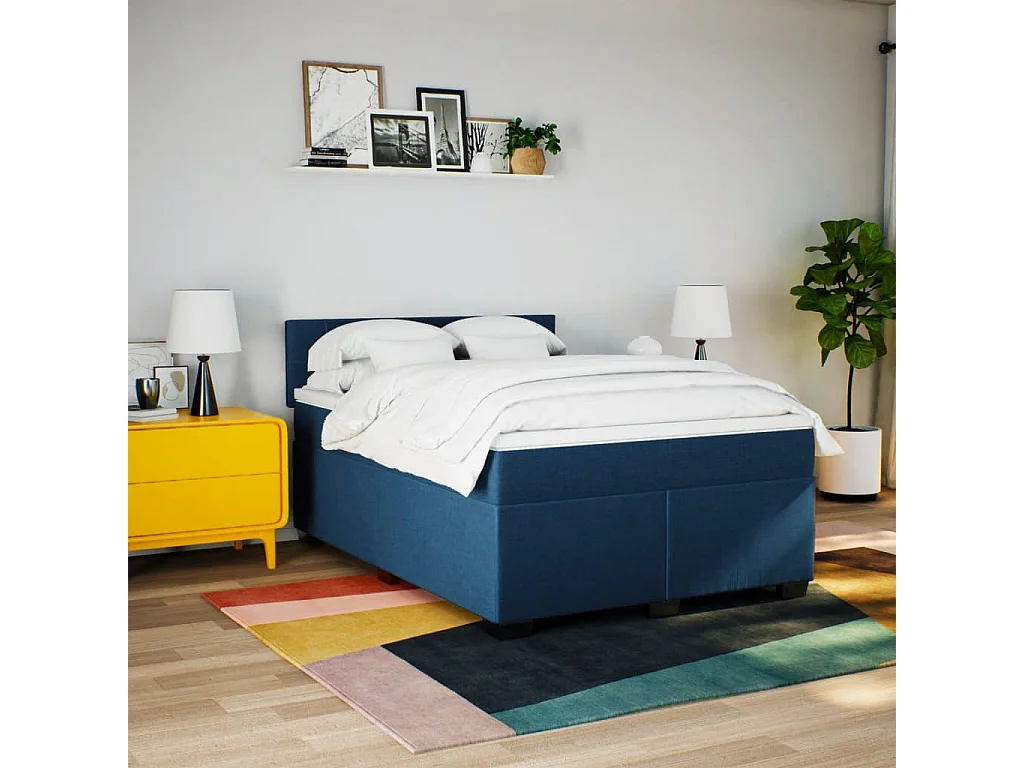 Boxspringbett mit Matratze Blau 140x200 cm Stoff
