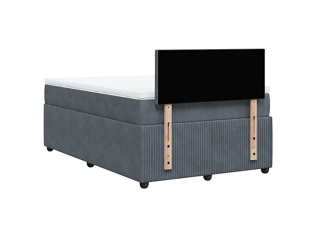 Sommier à lattes de lit et matelas gris foncé 120x190cm velours