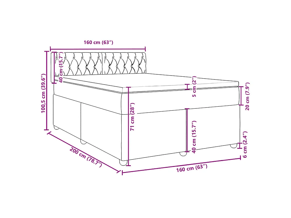 Boxspringbett mit Matratze Hellgrau 160x200 cm Samt