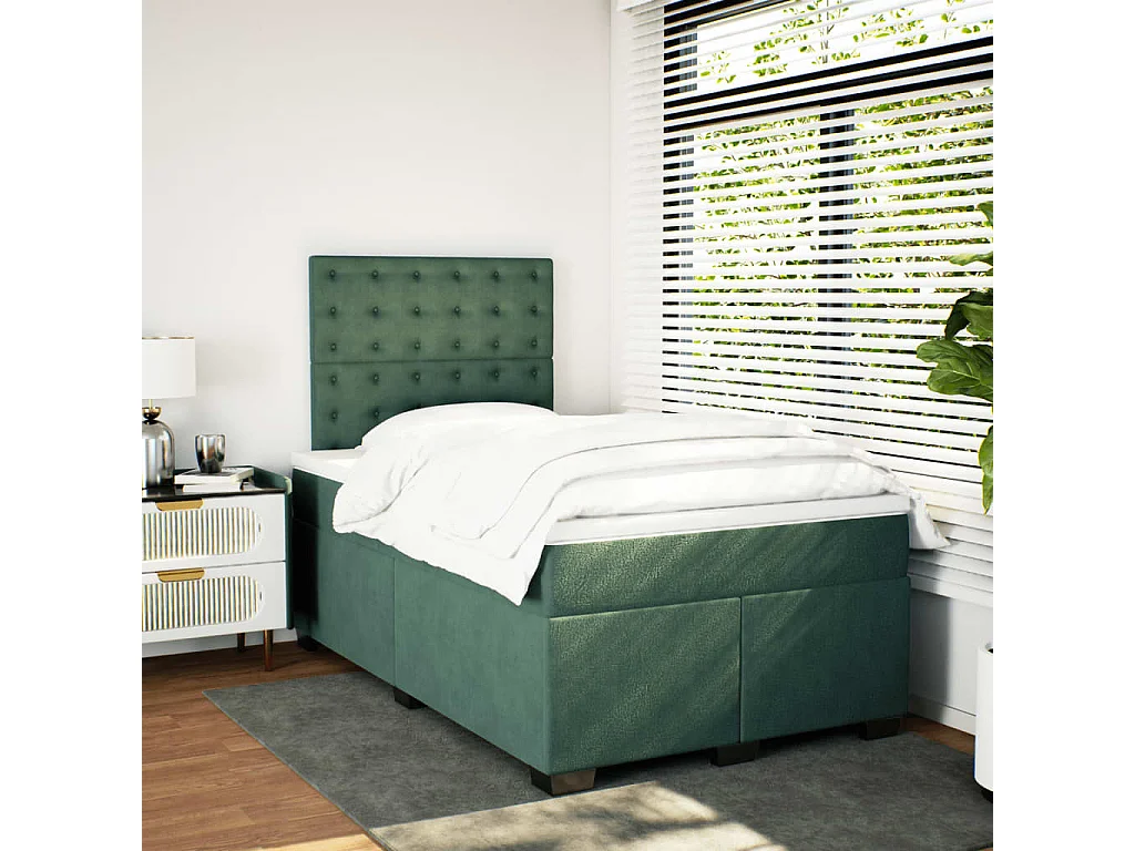 Sommier à lattes de lit avec matelas vert foncé 120x190 cm