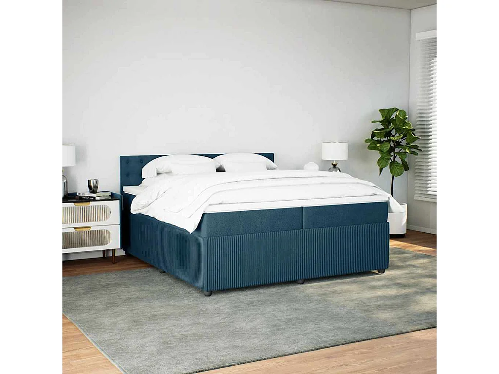 Cama com molas/colchão 200x200 cm veludo azul
