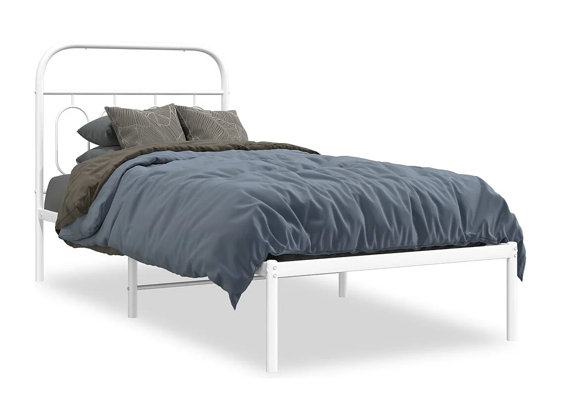 Cadre de lit métal sans matelas avec tête de lit blanc 90x200cm