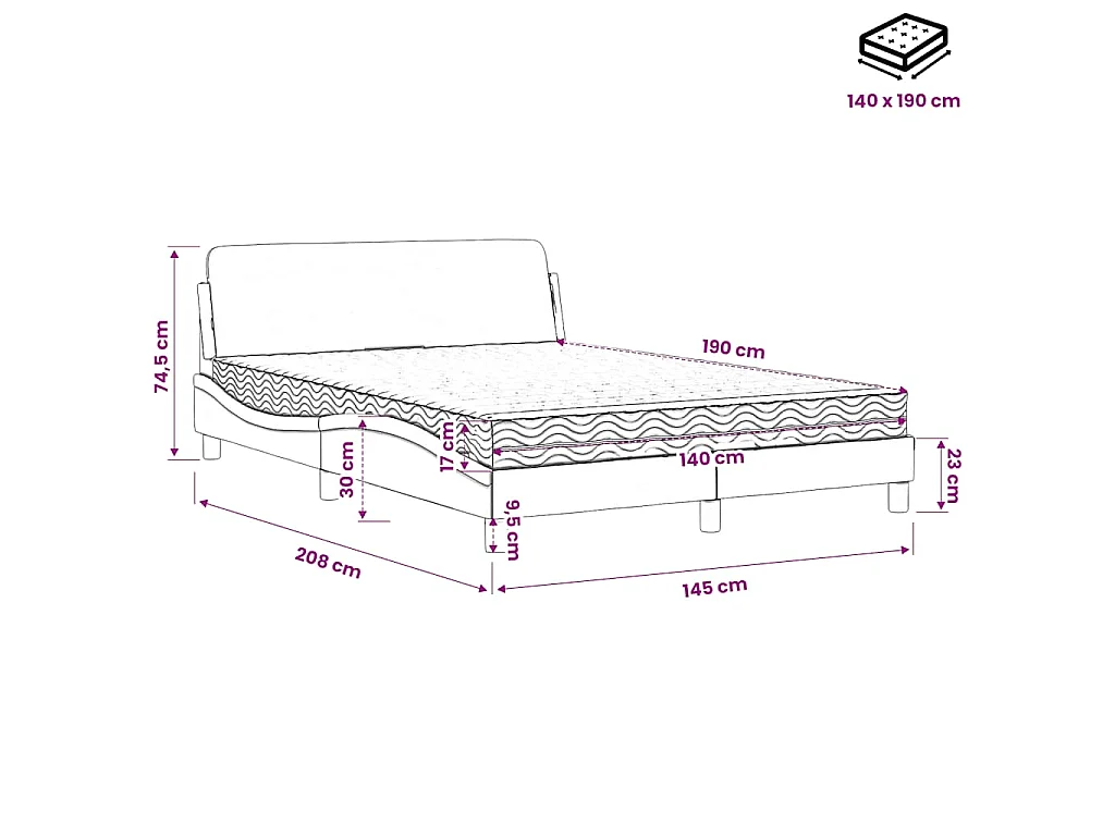 Lit avec matelas Dover crème 140x190 cm tissu