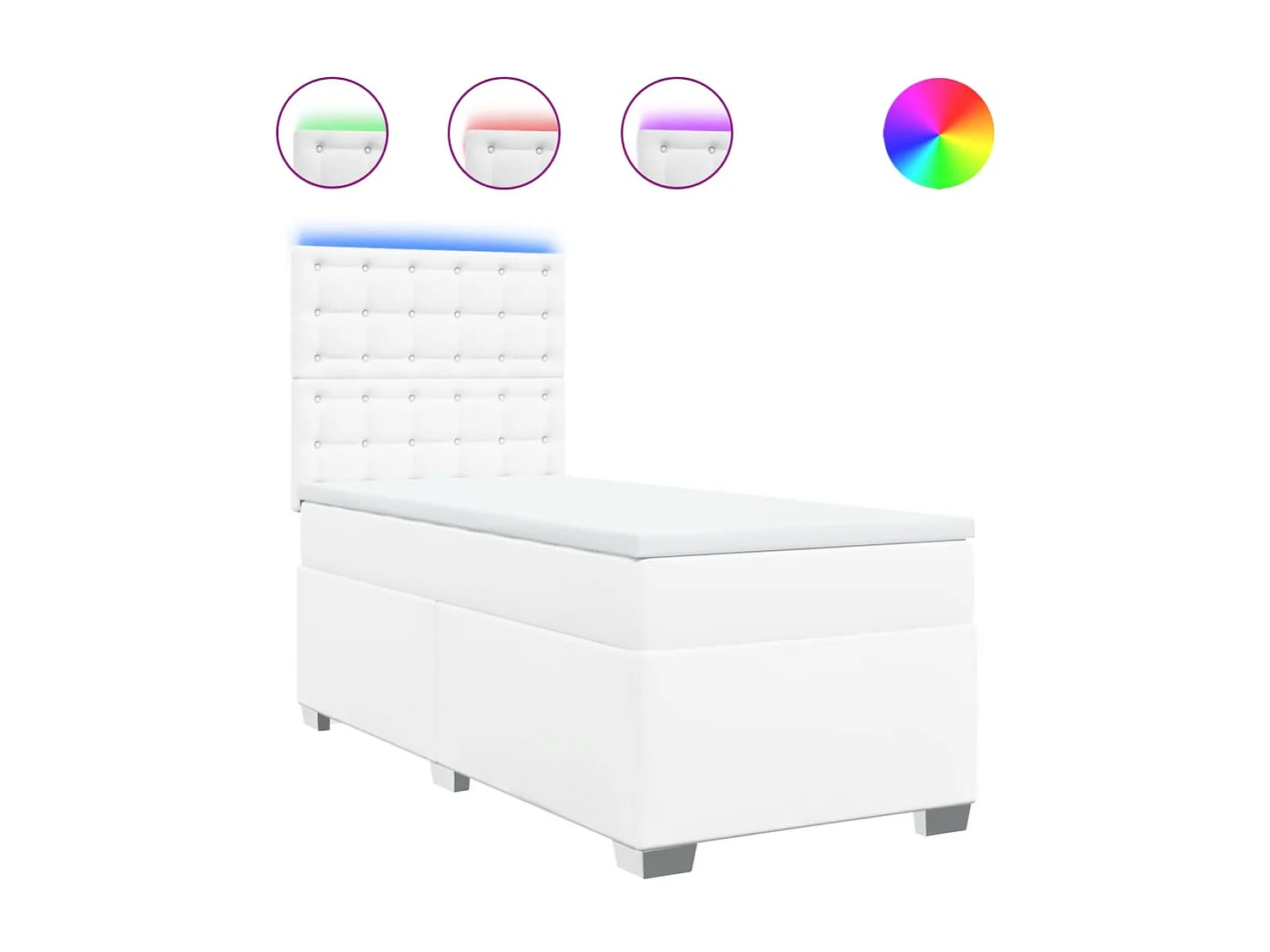 Cama box spring con colchón cuero sintético blanco 80x200 cm