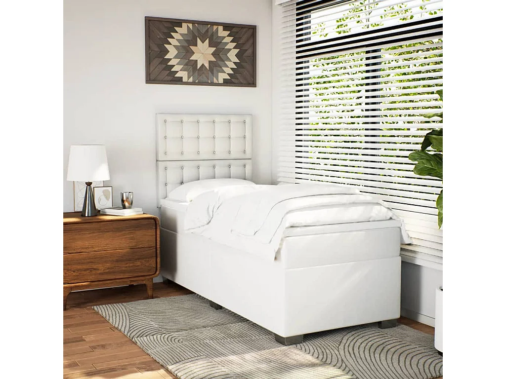 Cama box spring con colchón cuero sintético blanco 80x200 cm