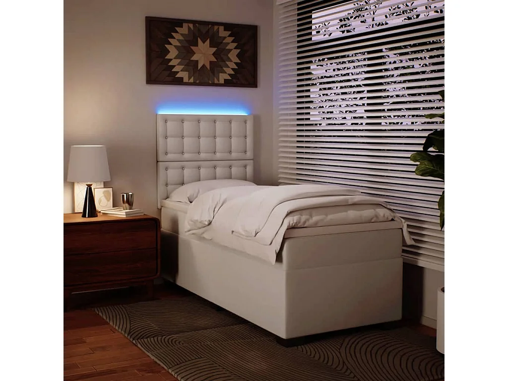 Cama box spring con colchón cuero sintético blanco 80x200 cm