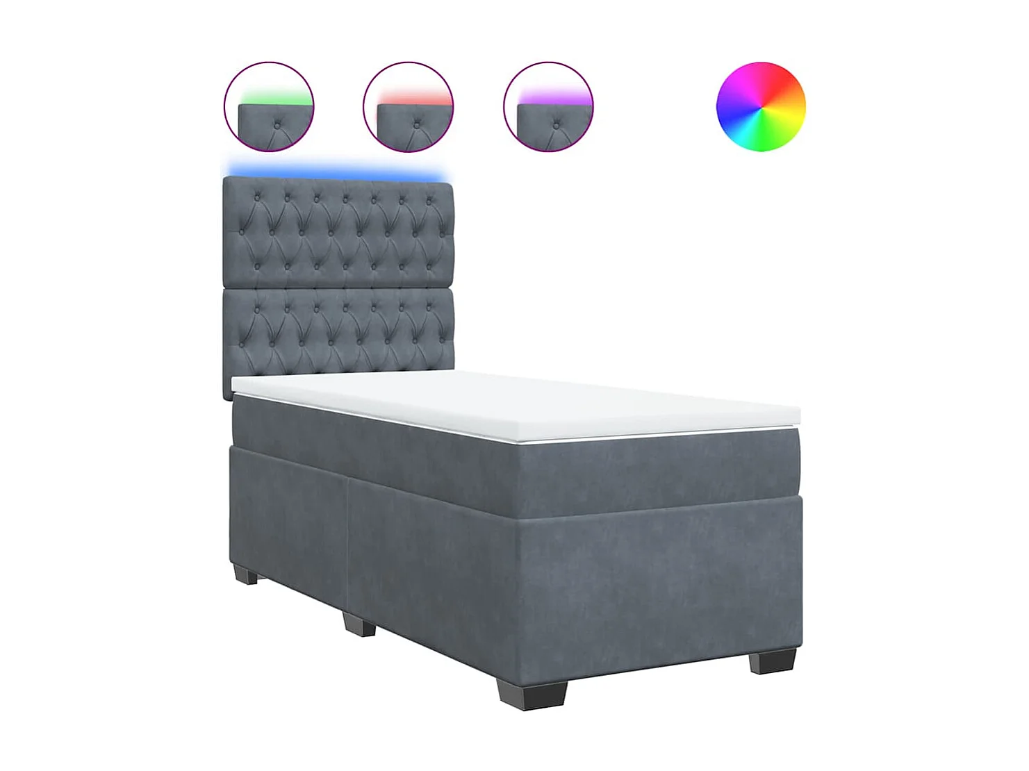 Sommier à lattes de lit et matelas Gris foncé 90x190 cm Velours