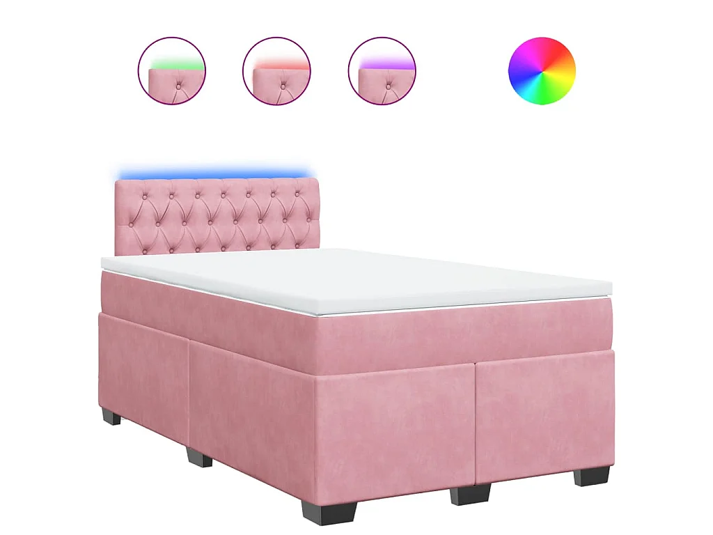 Cama box spring con colchón terciopelo rosa 120x200 cm