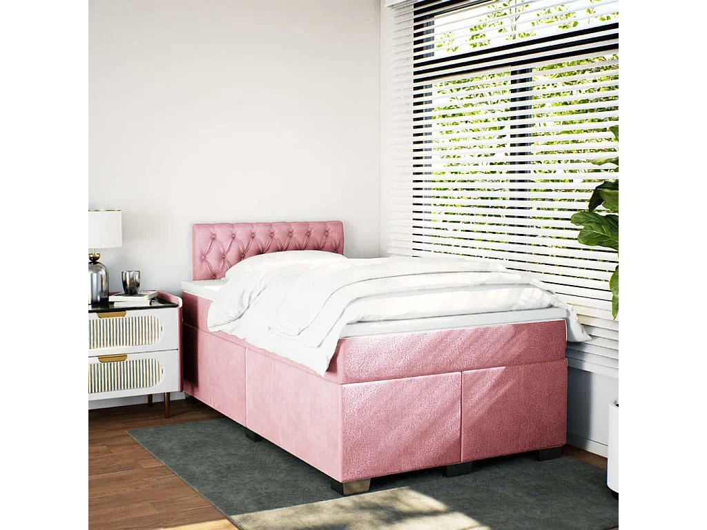 Cama box spring con colchón terciopelo rosa 120x200 cm