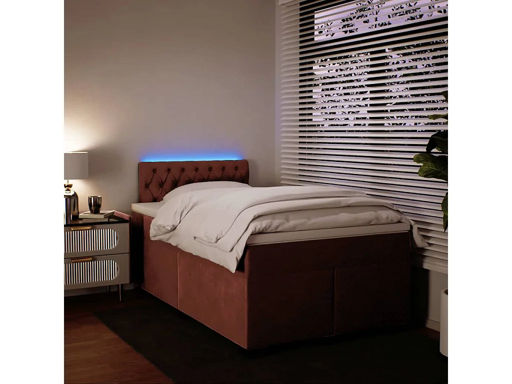 Cama box spring con colchón terciopelo rosa 120x200 cm