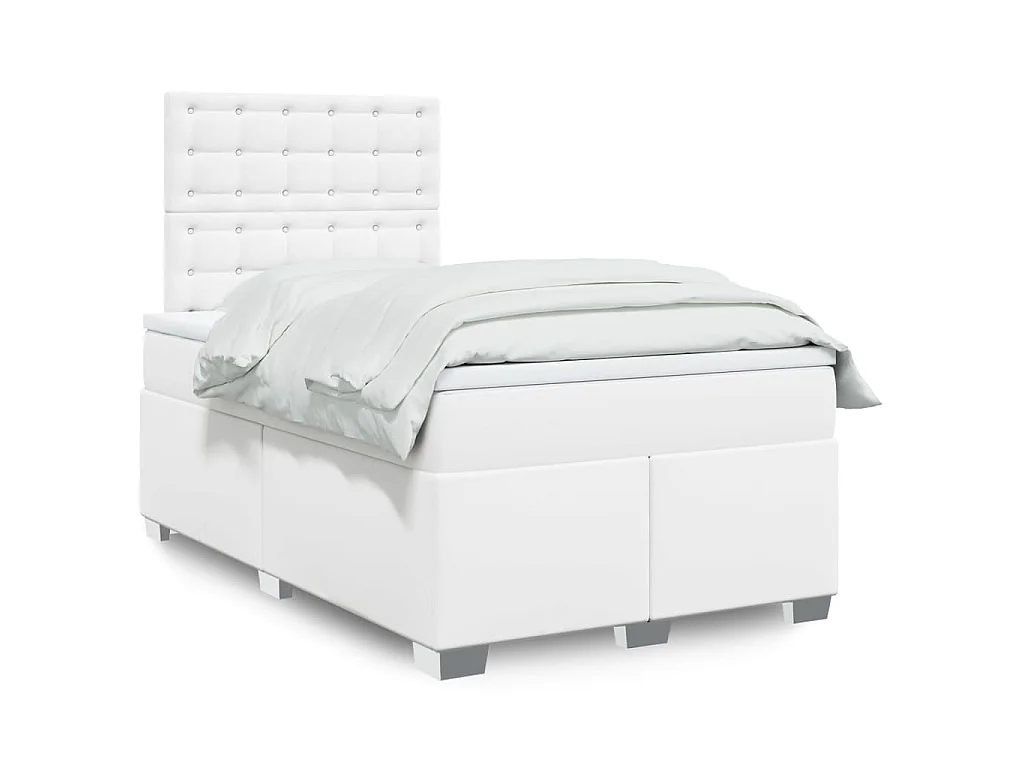 Sommier à lattes de lit avec matelas blanc 120x190cm similicuir
