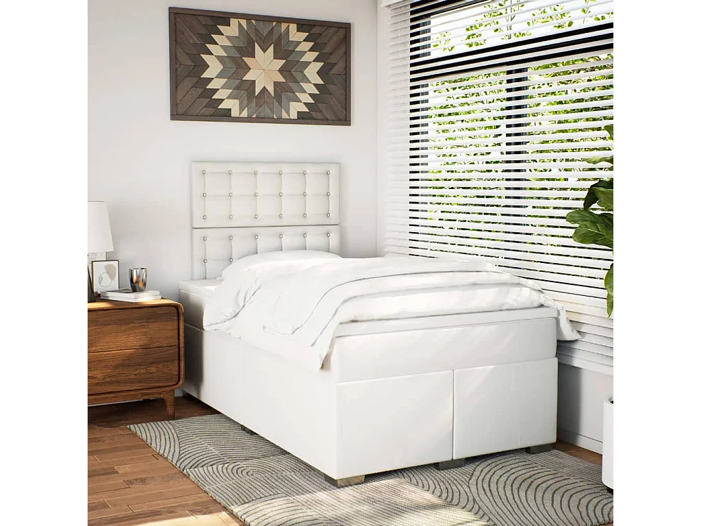 Sommier à lattes de lit avec matelas blanc 120x190cm similicuir