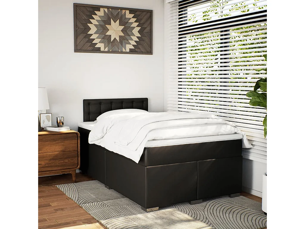 Cama com molas/colchão 120x200 cm couro artificial preto