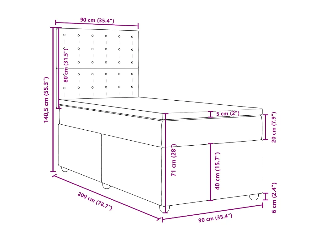 Boxspringbett mit Matratze Dunkelgrau 90x200 cm Stoff