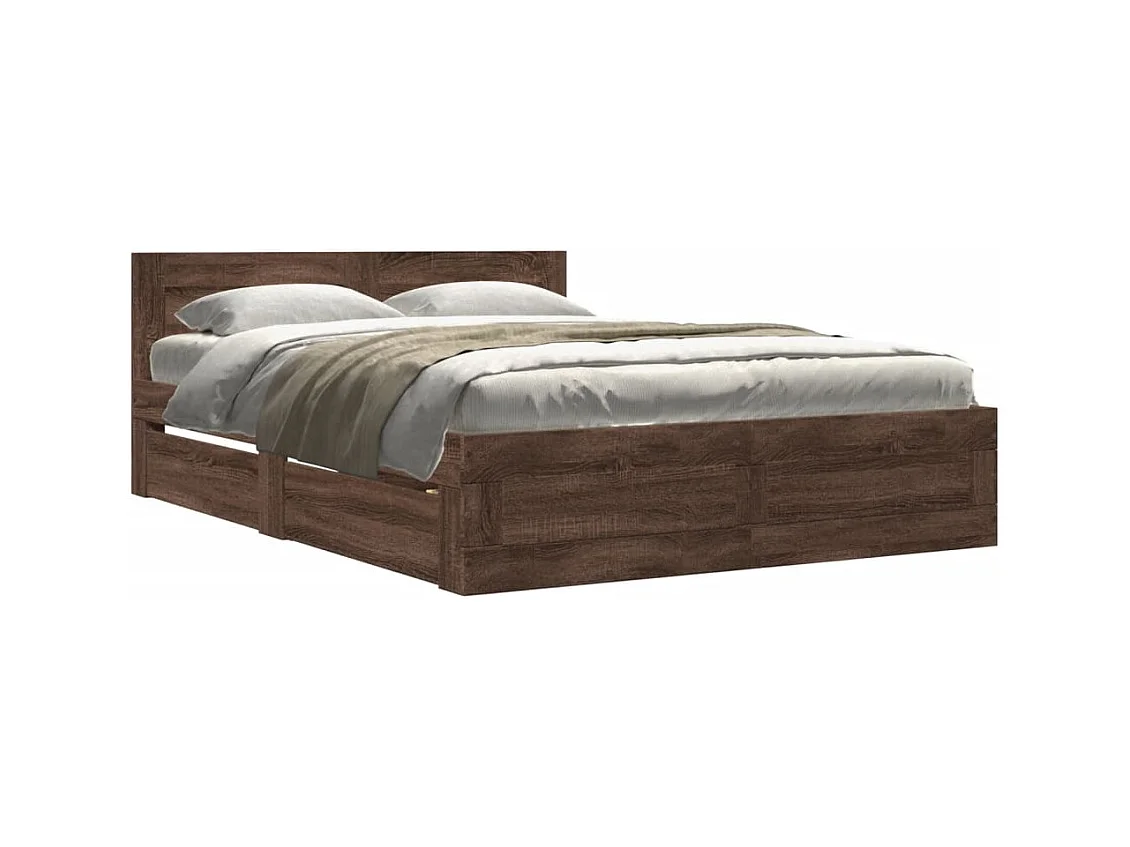 Cadre de lit tête de lit sans matelas chêne marron 140x200 cm