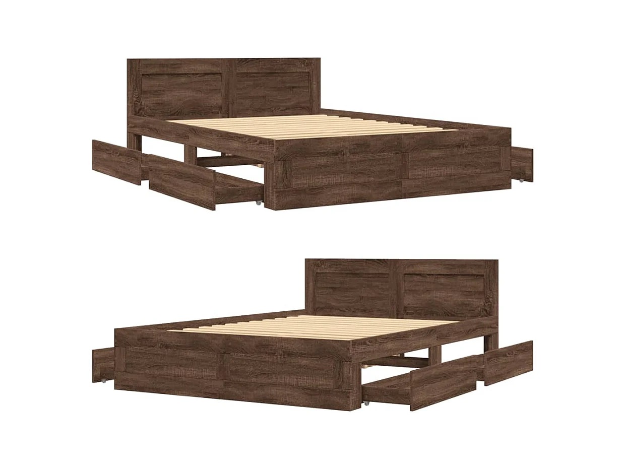Cadre de lit tête de lit sans matelas chêne marron 140x200 cm