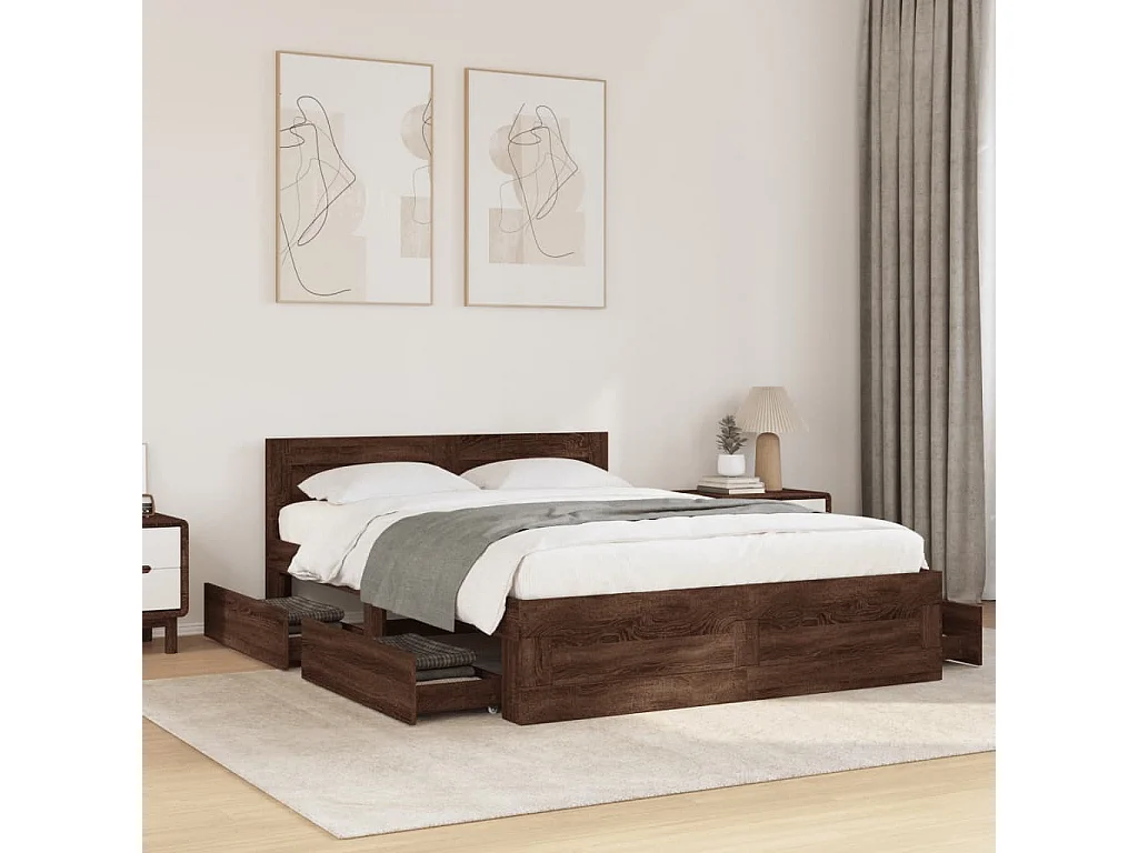 Cadre de lit tête de lit sans matelas chêne marron 140x200 cm