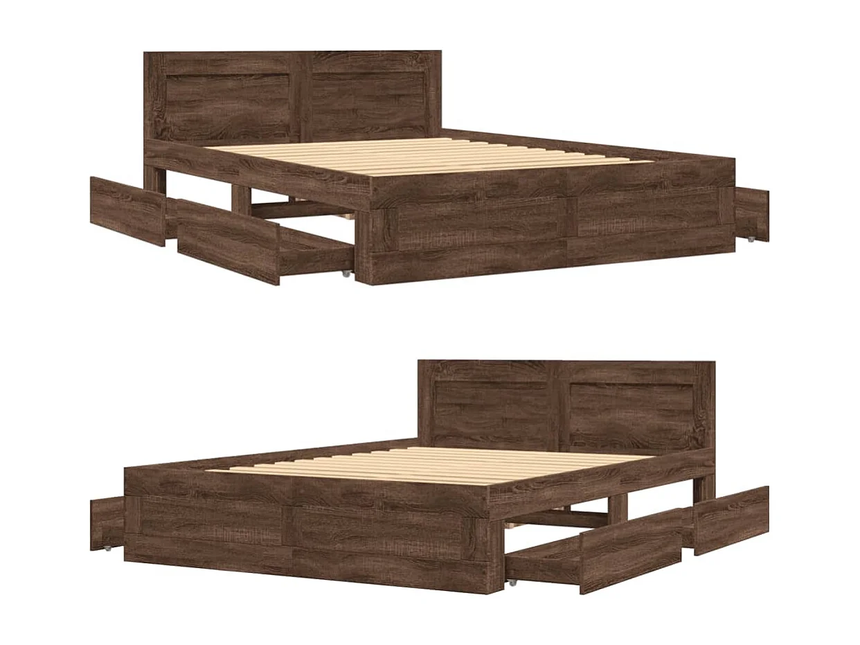 Cadre de lit tête de lit sans matelas chêne marron 140x200 cm