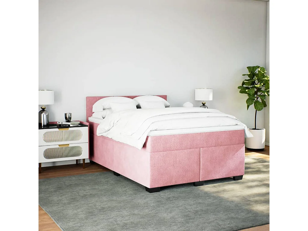 Cama box spring con colchón terciopelo rosa 140x190 cm