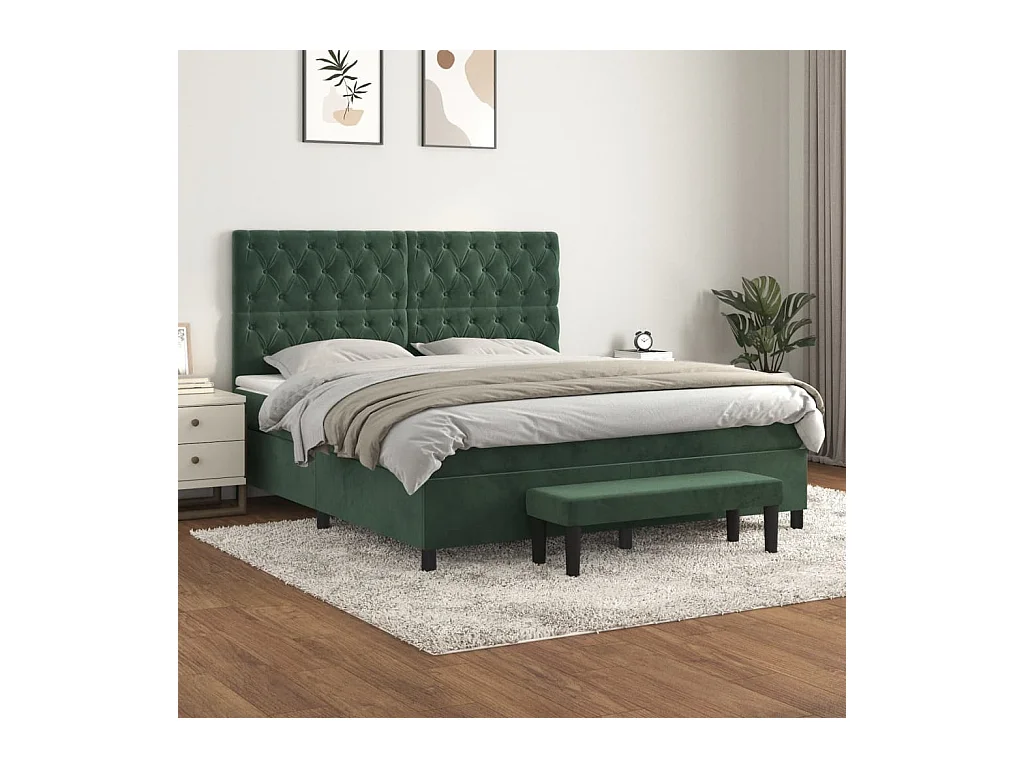 Sommier à lattes de lit et matelas Vert foncé 160x200cm Velours
